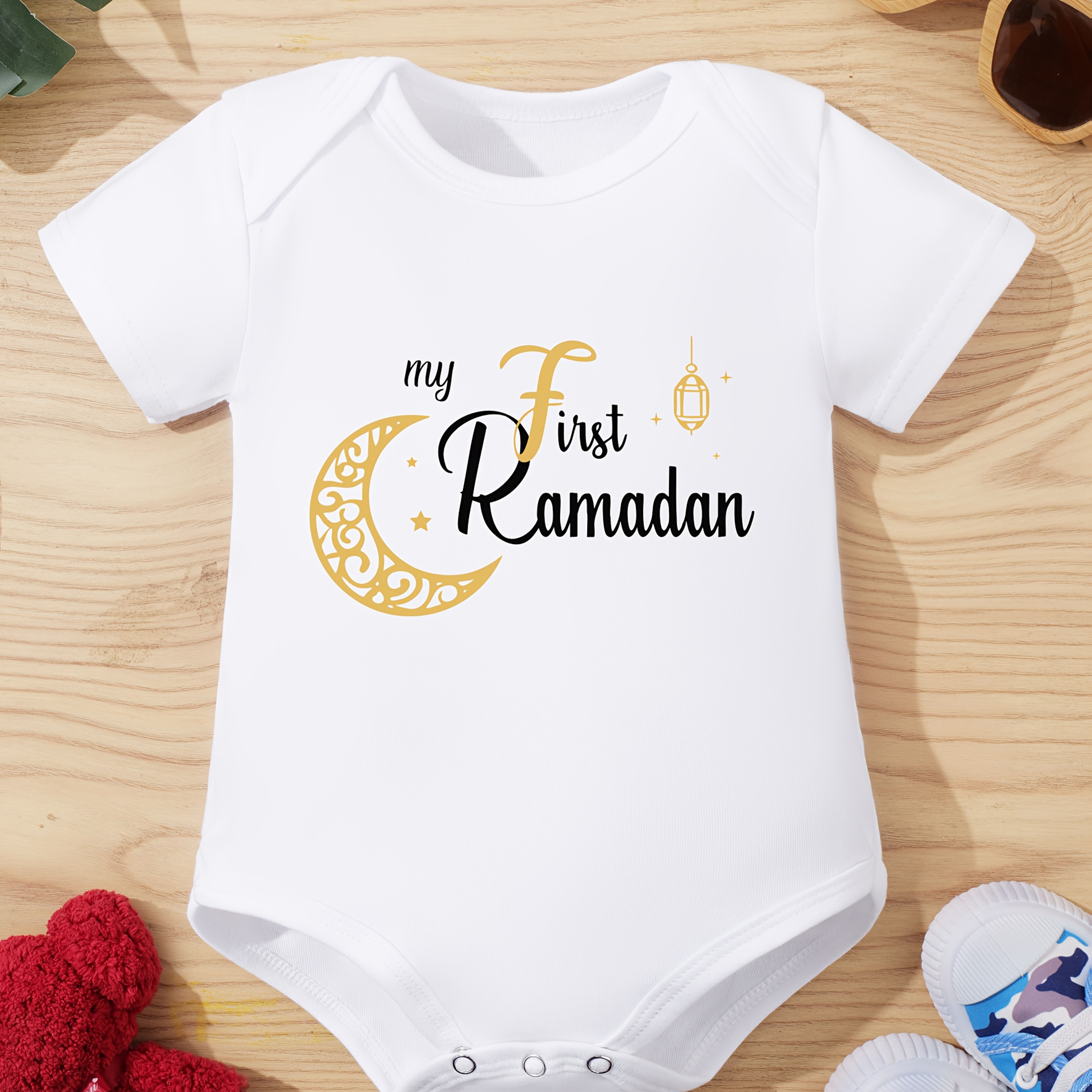 Image of Ramadan Newborn Onesie Toddler Clothes Baby Boys And Girls Letter Print Short-sleeved Romper, For Outdoor