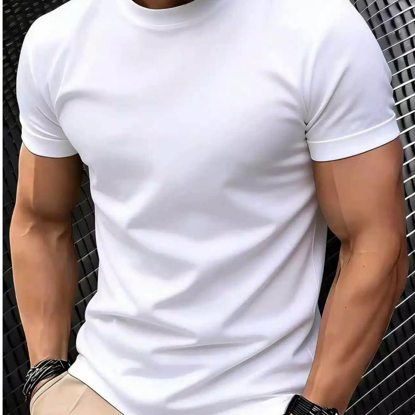 TEMU Solid Color Breathable Trendy Short-sleeve Men's T-shirt In White, Black, Blue, Navy