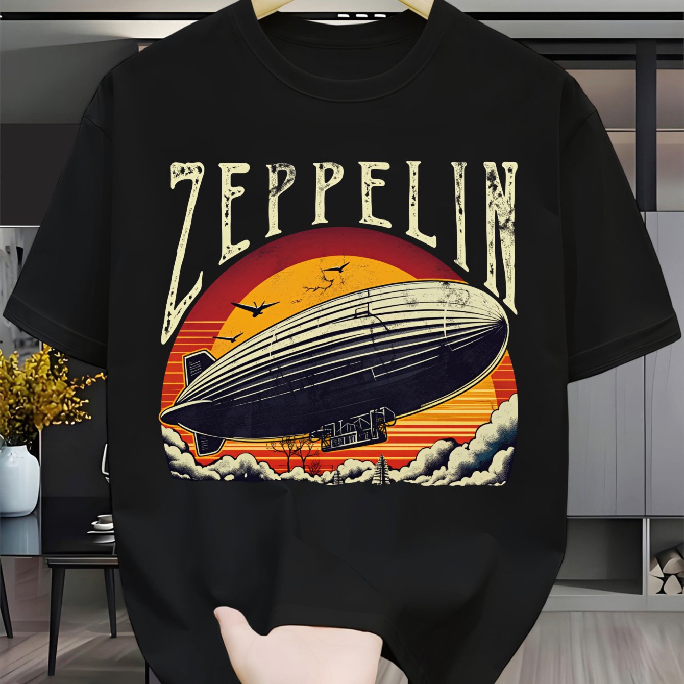 TEMU Plus Size Men's T-shirt [adult Black Background " " Retro Print T-shirt, Breathable Loose Top, Retro Casual Short Sleeve, Aviation Enthusiast'