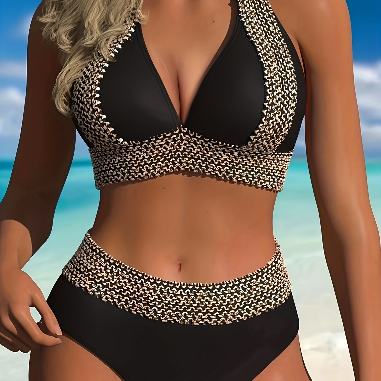 New European And American Women's Plus Size Split Tight Solid Color Sexy Swimsuit For Women