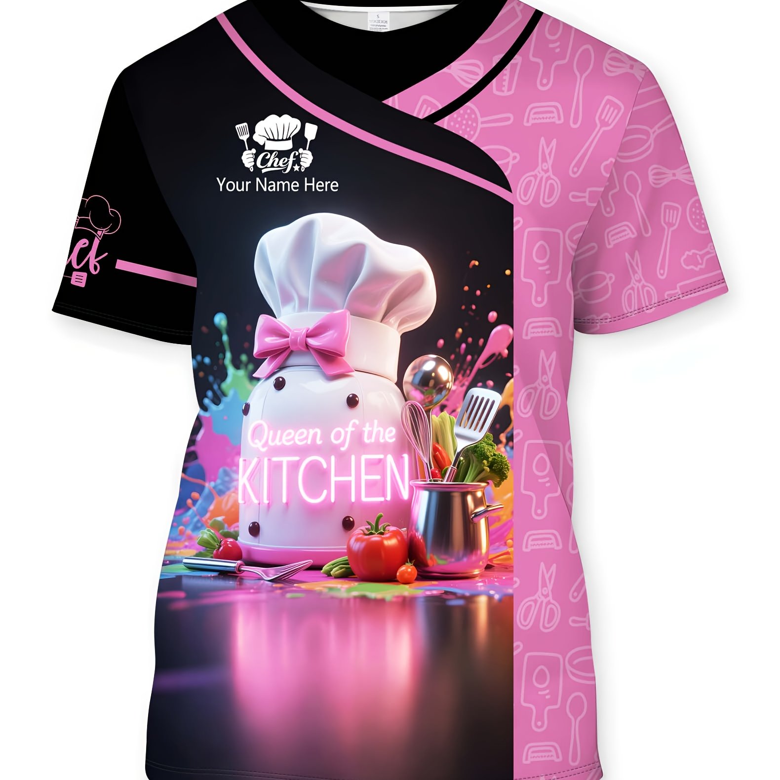 TEMU T-shirts personnalisés avec nom imprimé, chemises de chef à manches courtes et col rond, confortables pour toutes , t-shirts élégants pour