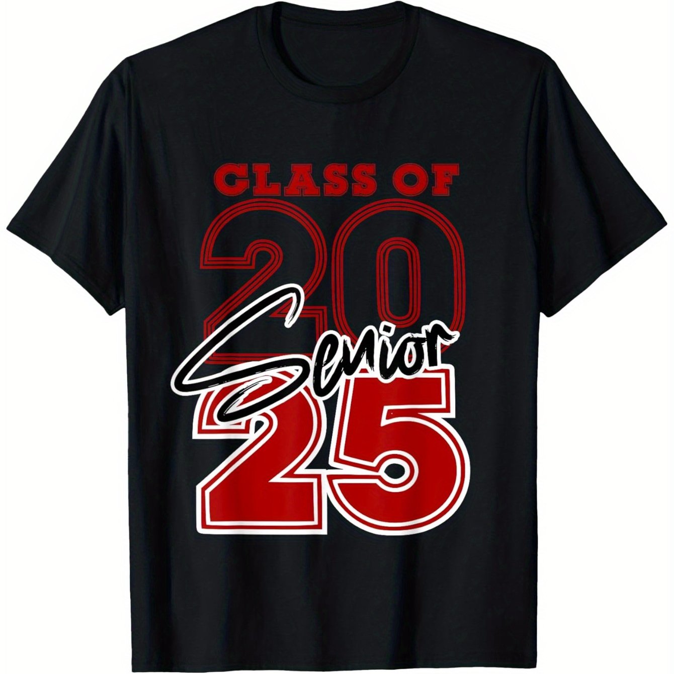 TEMU Senior - 2025 Graduation Red T-shirt For Men, Soft Fabric, Breathable, Comfortable Short Sleeve Tees Gift, S-xxxl