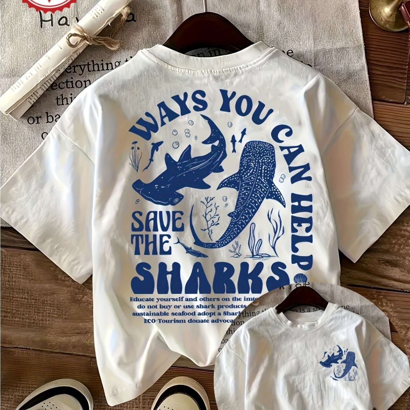 Women's Casual And Comfortable Short-sleeve T-shirt With A Round Neck Featuring A Letter Shark Print