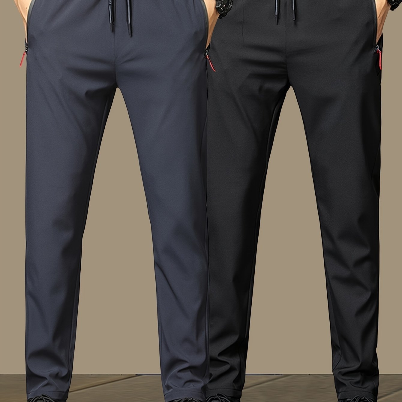 TEMU 2pcs Set, Men's Pants With Zippered Pockets, Casual Drawstring Long Trousers, Suitable For Daily Casual Outdoor Hiking, Men's Gift, New Season