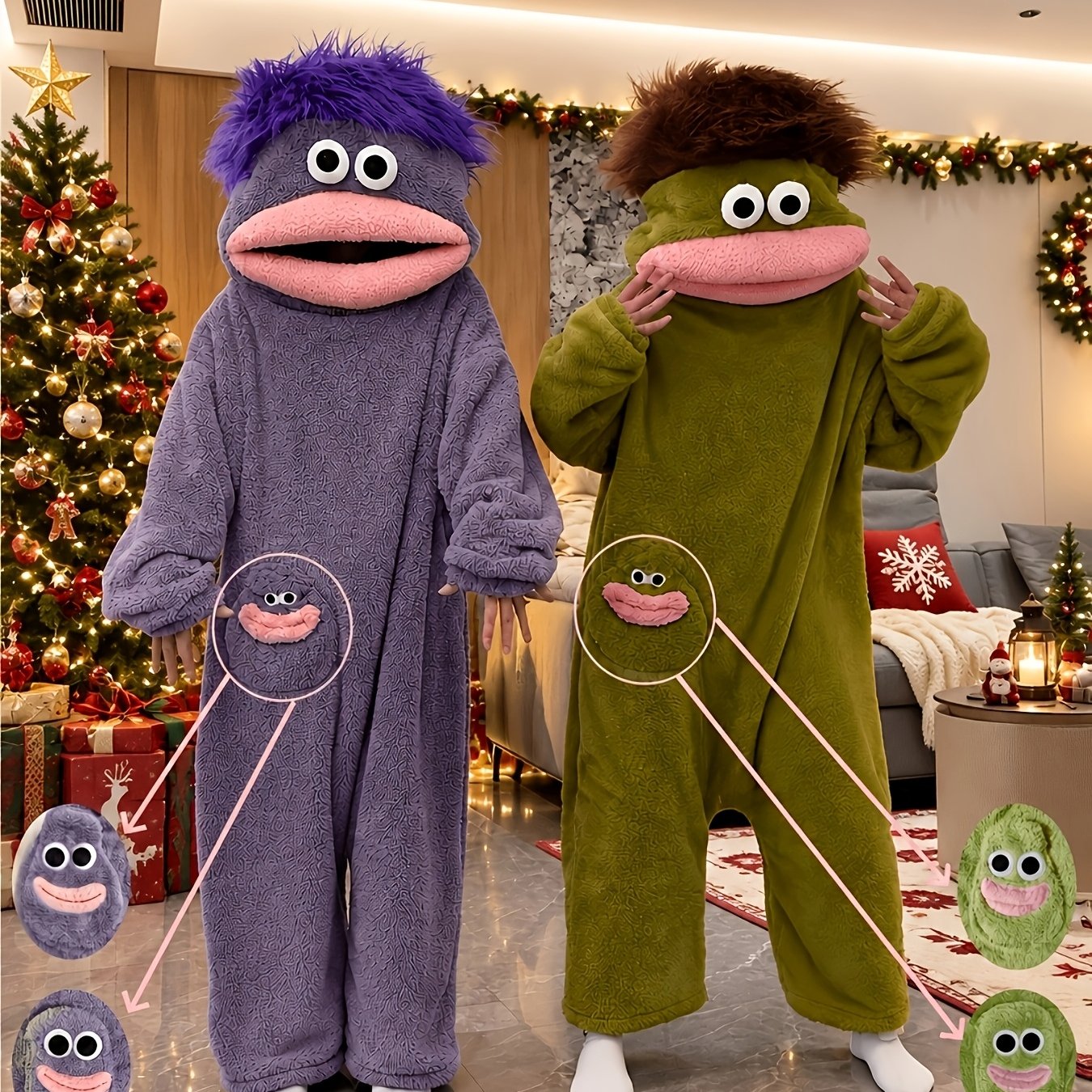 TEMU 2pcs Clownfish Prank Novelty Onesie Pajamas, Coral Long Hair Monster Loungewear Onesie Pajamas 2pcs Set