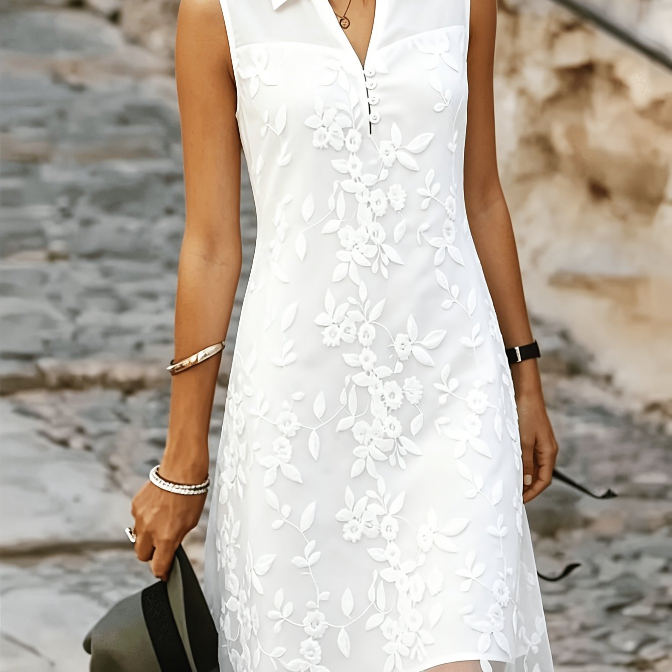 Image of Women's Elegant Sleeveless V-neck Mesh Panel Dress, Flared Hem, Women's Fashion Item, Suitable For Daily Wear, Vacation, Work