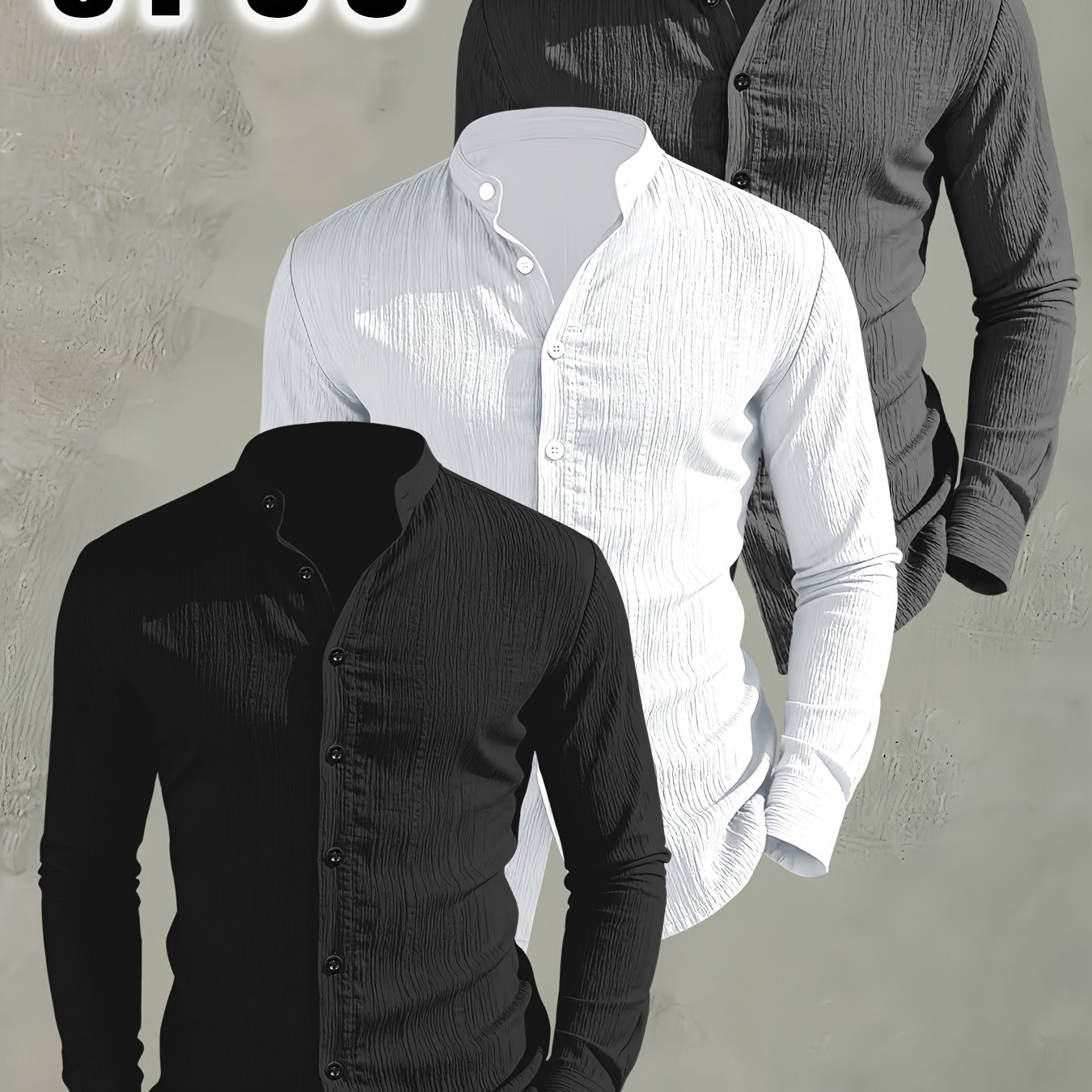 TEMU Set di 3 camicie a maniche lunghe casual da - Leggere, e traspiranti, con piccolo alla coreana, e abbottonate, adatte per vacanze hawaiane in