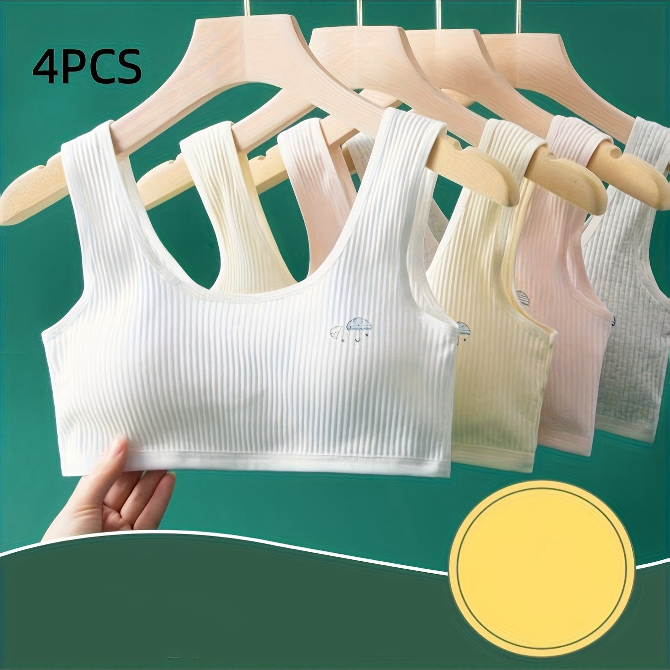 Image of 4pcs 10-15 Years Old Teen Girls' Developmental Bra - Junior High & High School Students Wireless Thin Pad, Racerback Anti-exposure Breathable Bandeau Sports Bra