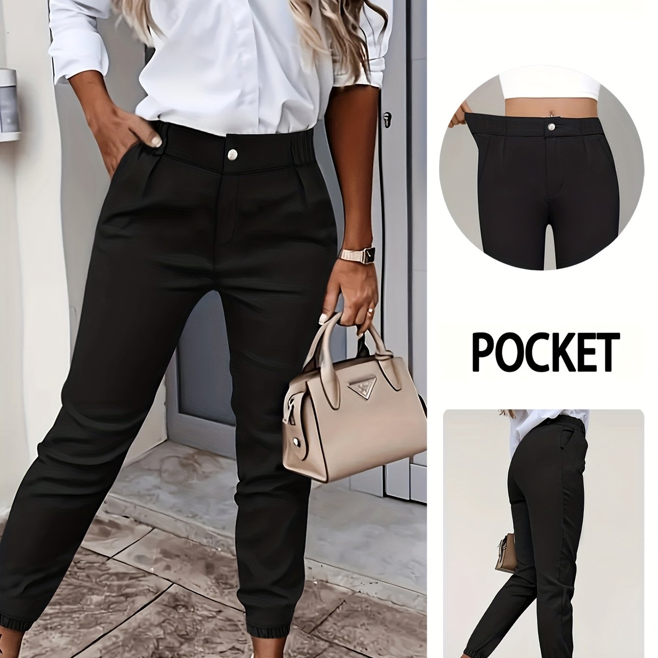 Image of Fashion Slant Pocket Solid Color Single Button Joggers