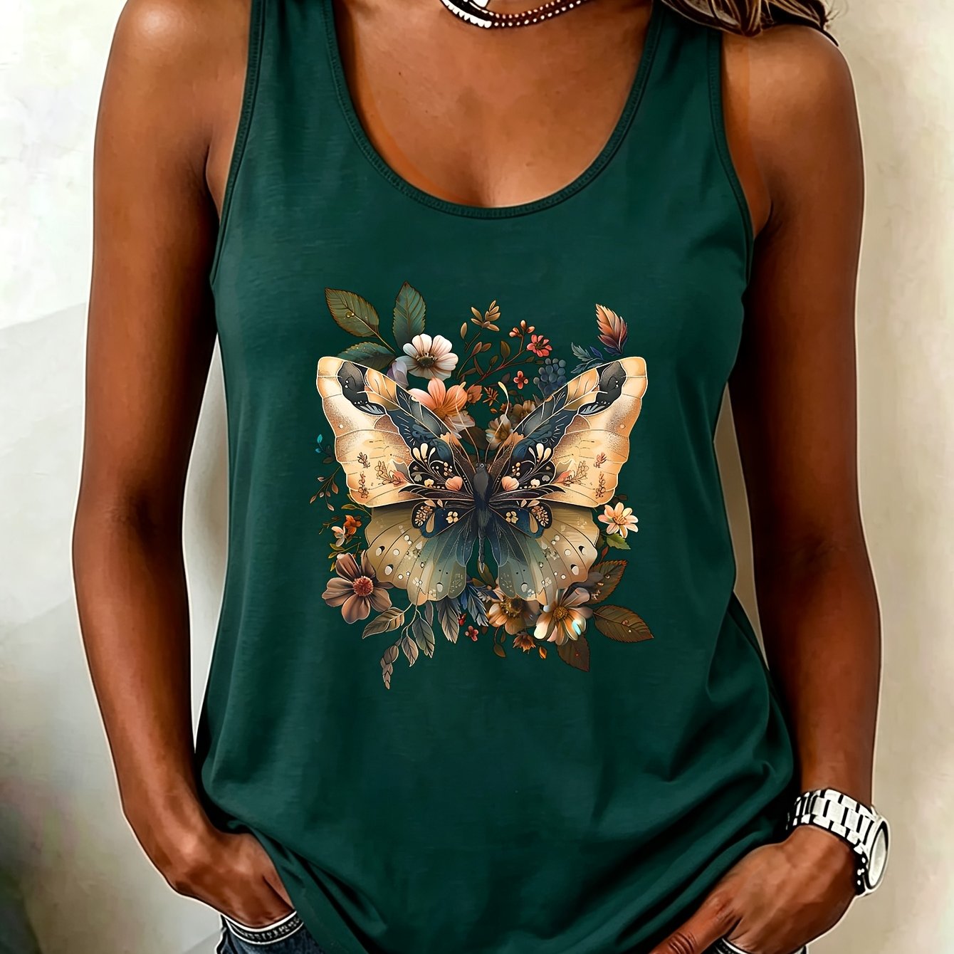 TEMU Women's Round Neck Star And Moon Print Sleeveless Vest Top