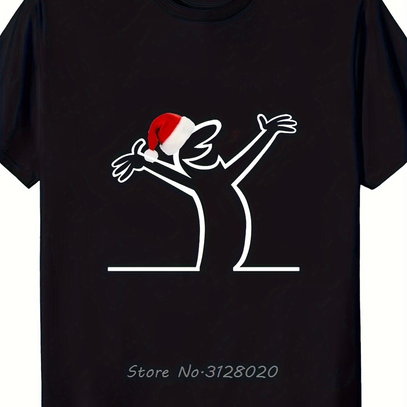 TEMU Humorous Christmas Tee For Men - Black Minimalist Santa Hat Graphic - Relaxed Fit Hip Hop Style Shirt - Casual Wear For Holiday Gatherings &