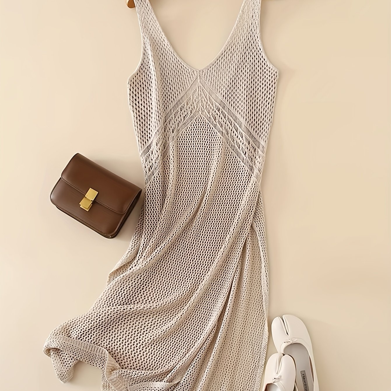Image of Hollow-out Layered Cover-up Cami Dress Women's Summer Thin Statement Niche Beach Vacation Skirt