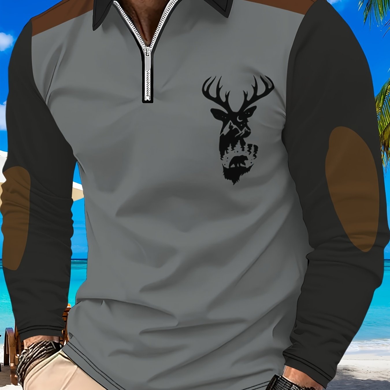 TEMU Men's Fashionable Casual Long Sleeve Shirt, Button Design, Trendy Style, Printed Pattern - Lapel Top