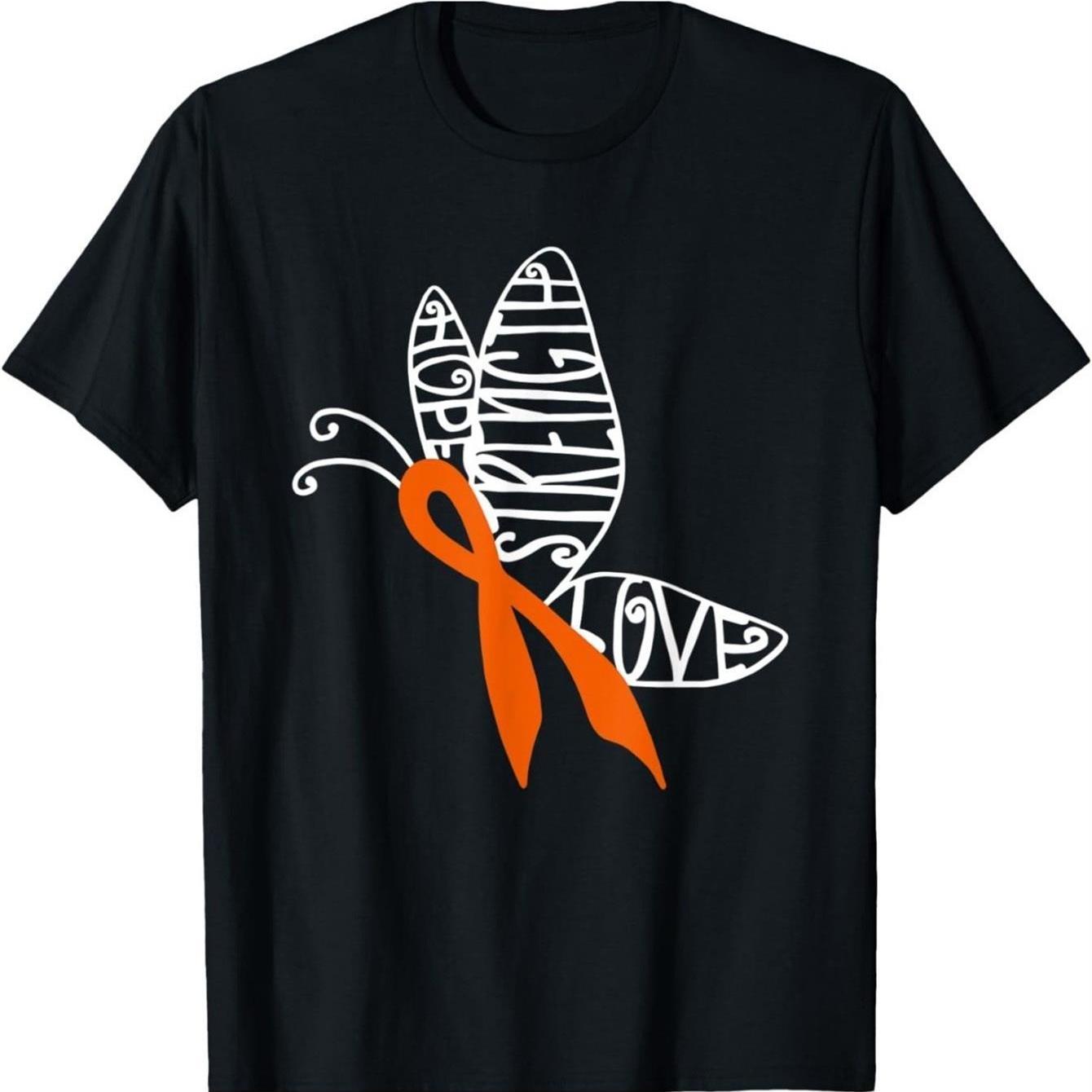 TEMU Leukämie-Krebsbewusstsein Schmetterling & Oranges Schwarzes T-Shirt - Weiches Atmungsaktives Rundhals Kurzarmshirt für Überlebende, Kämpfer und