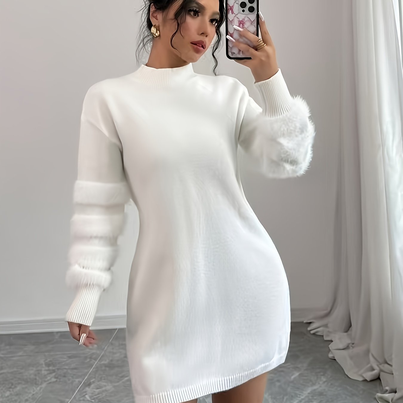 Women's Autumn/winter Solid Dress, Slim Fit, Figure-hugging, Sweater Dress