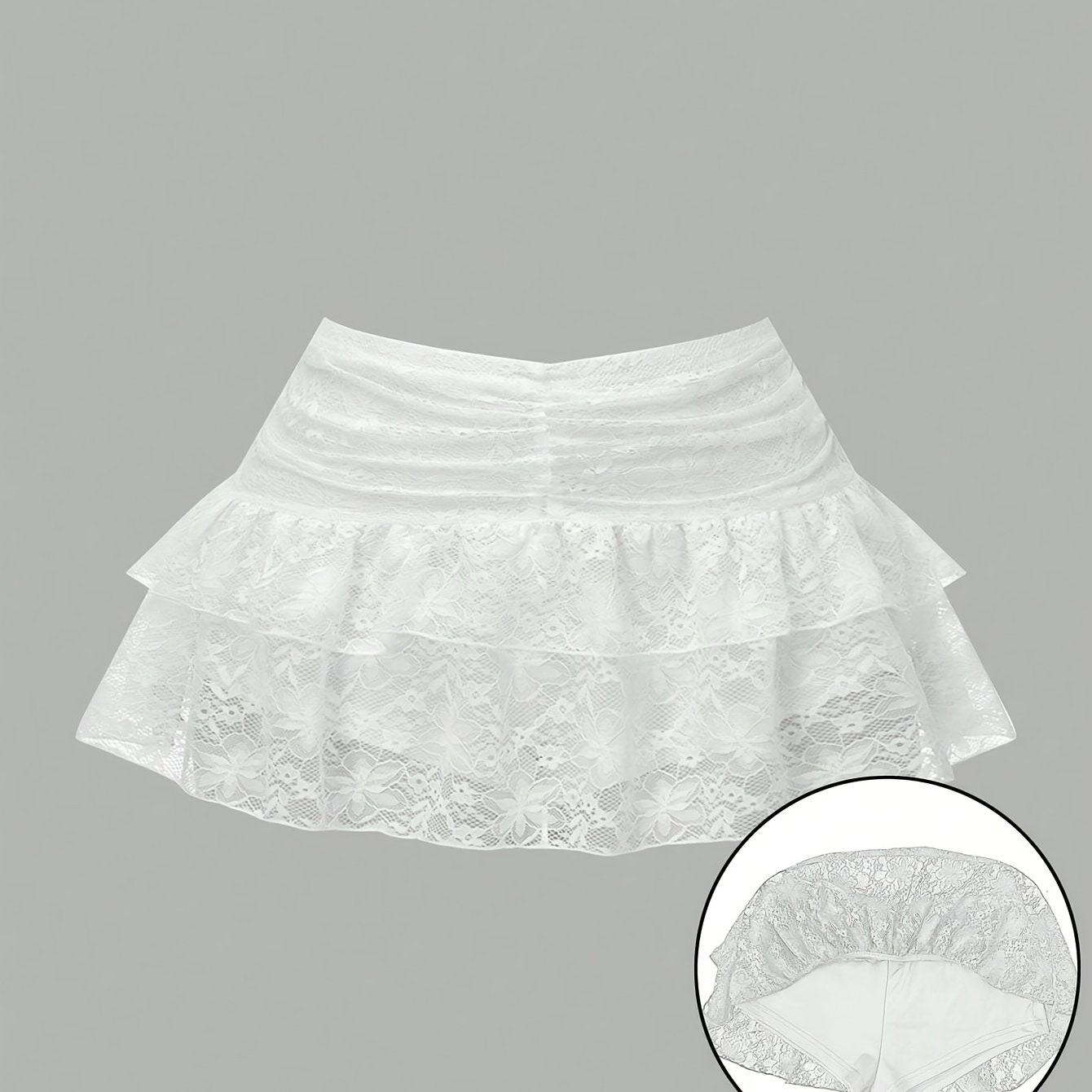 E-shop Damen-Minirock, Pure Desire Party-Shopping-Ausgehen, niedrige Taille, Spitze mit Rüschensaum, doppellagiger plissierter niedlicher Kuchenrock,