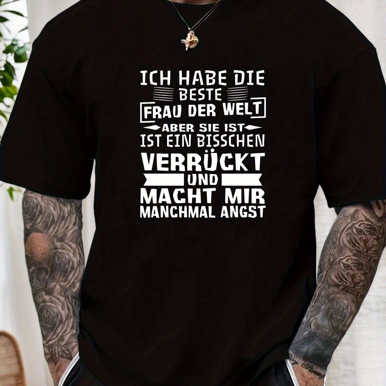 Image of Men's "i Have The Best Wife In The World" Print Summer Casual Crew Neck Short T-shirt