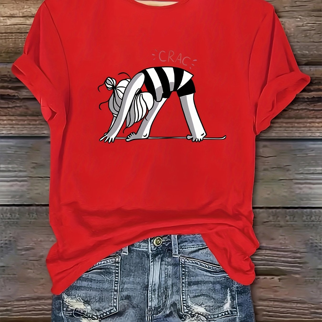 TEMU 1pc Women's Sporty Casual Short Sleeve T-shirt With Letter & Cartoon Graphic Print, Relaxed Fit Round Neck Tee For Spring/summer, Machine