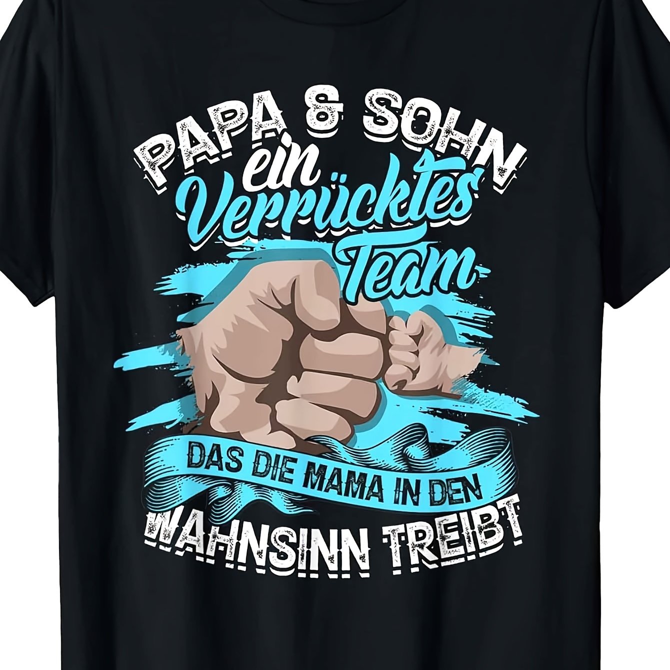 Image of Men's Funny German For Dad T-shirt - " For Team" Father's Day Gift With Bump Graphic - Black Casual Crewneck Tee - Size S - Birthday Present For Dad From Son - Fit