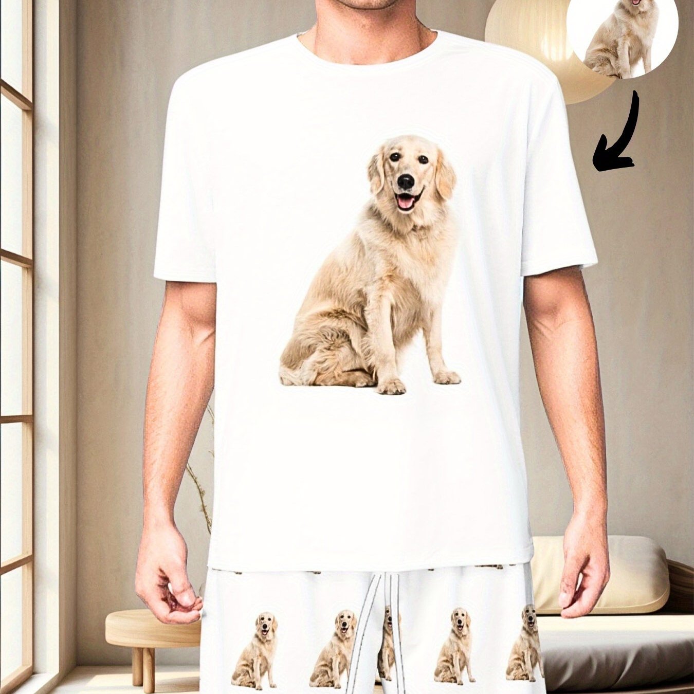 TEMU Men's Summer Pajama Set With Custom Photo, Soft And Breathable Fabric, Round Neck T-shirt And Shorts, Comfortable Sleepwear, Casual Loungewear,