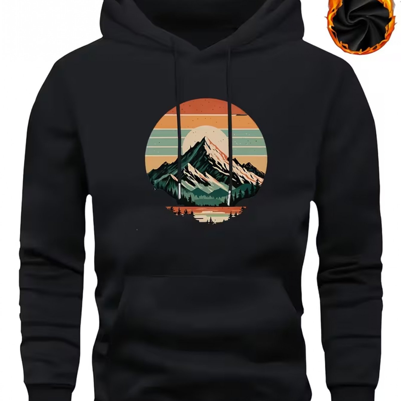 Image of A Mountain Sunset Landscape Design Trendy Hoodie Men's Hoodie High Quality Thick Premium Sweatshirt Autumn Winter Outdoor Adventure Gift For