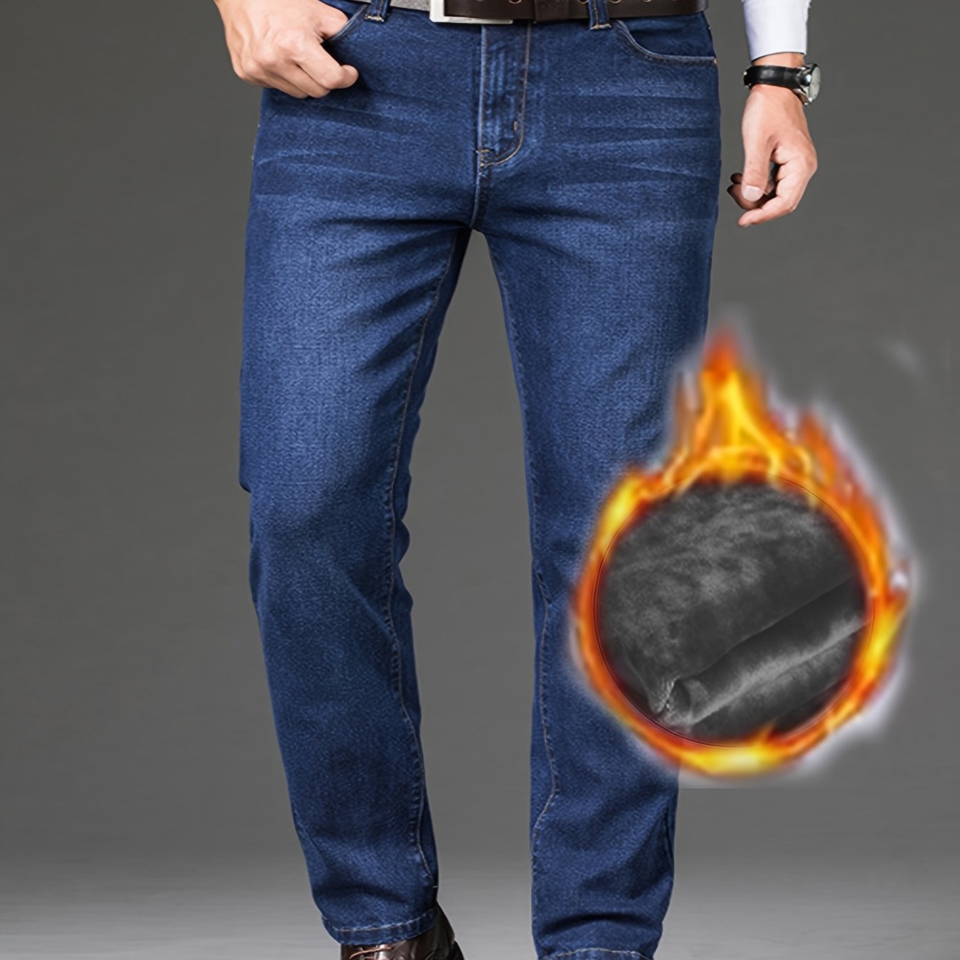 Geng Yuan Shi Products - Men's Fleece Lined Elastic Denim Pants