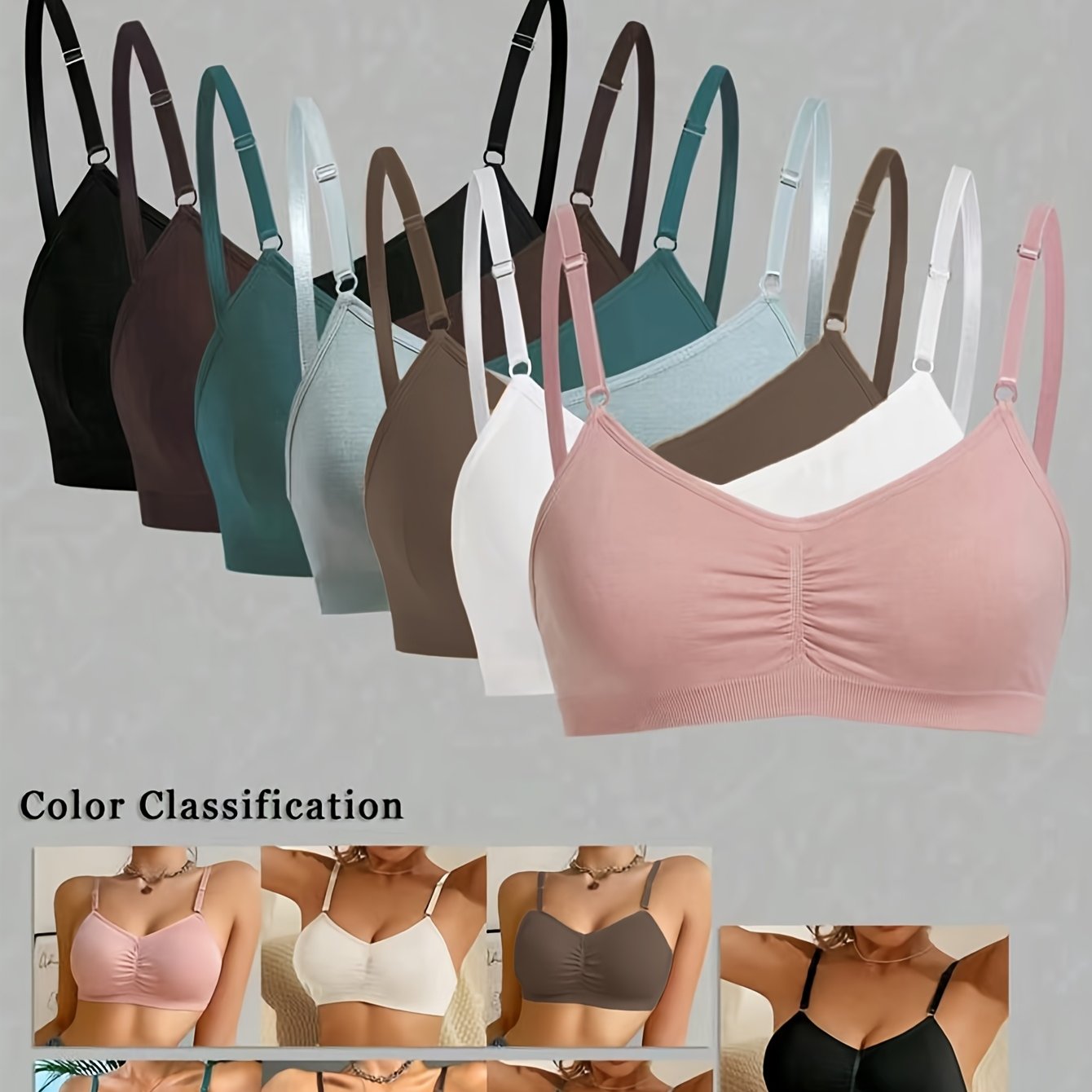 Image of 7pcs Seamless Women's Everyday Bras, For , Seamless Technology For Skin-friendly Fit And Reduced Friction, Adjustable Straps For Fit, For Daily Wear Or Casual Occasions