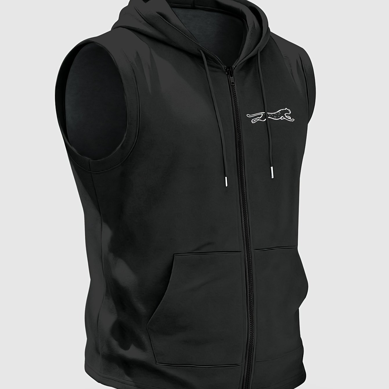 TEMU Trendy Men's Summer Zip-up Vest, Men's Casual Gym Vest, Hooded Sleeveless Design, Individual Letter Print Fashion Style, Classic Athletic Style,