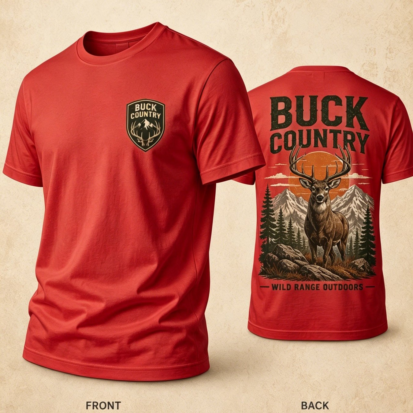Men's Buck Country Deer - Short Sleeve Crewneck Cotton Top With Deer & Print, Suitable For Outdoor Wear, Camping, Gifts For Dad, Husband, Hunters - Machine Washable Casual Tee For Use