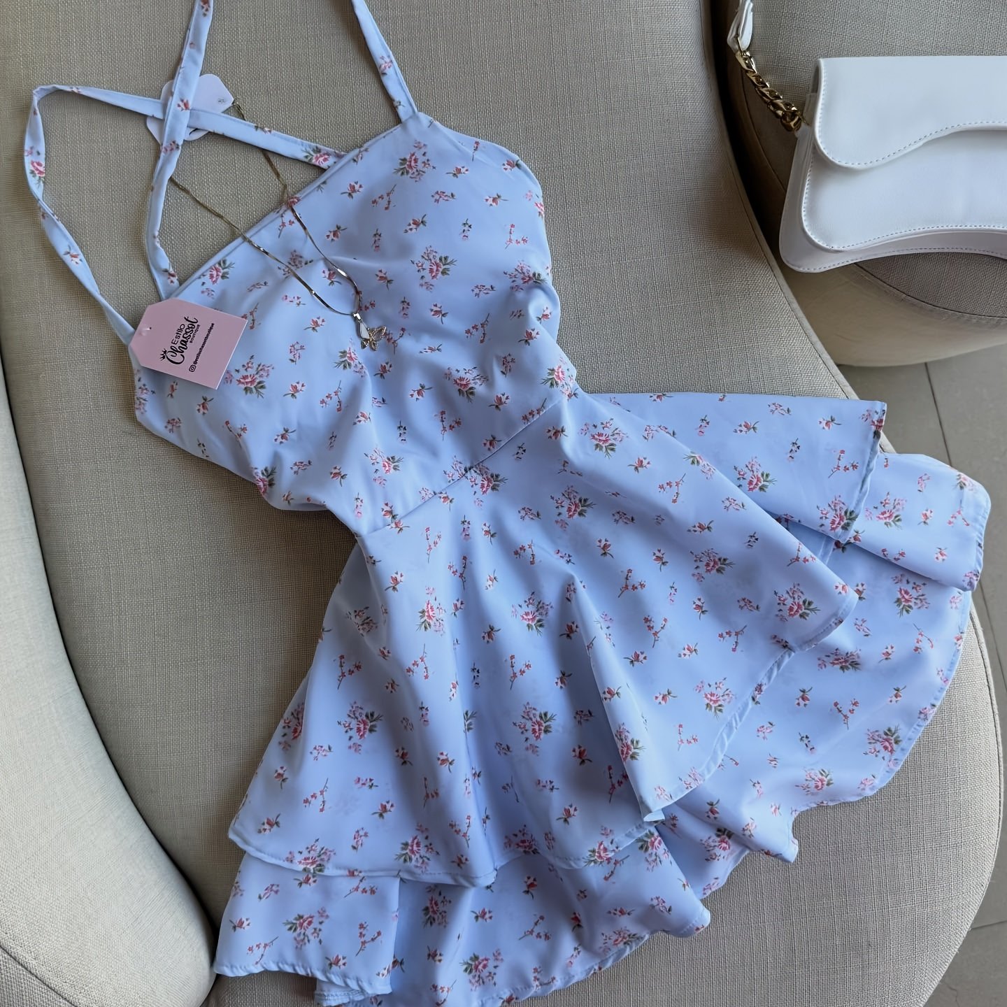 TEMU New Women's Floral Print Back Tie-back Backless , Suitable For Dates, Vacations, Gatherings, Parties, Holidays, And Daily Wear