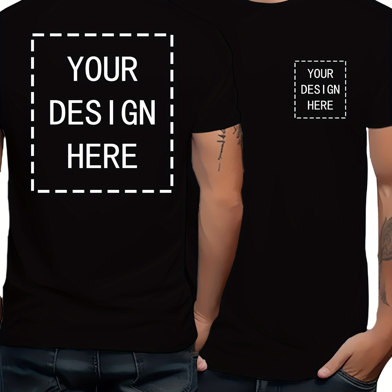 TEMU Custom Front/back Logo T-shirt - Retro Short Sleeve Round Neck Opaque Loose Fit Suitable For Group Uniforms, Promotion Merchandise, Streetwear -