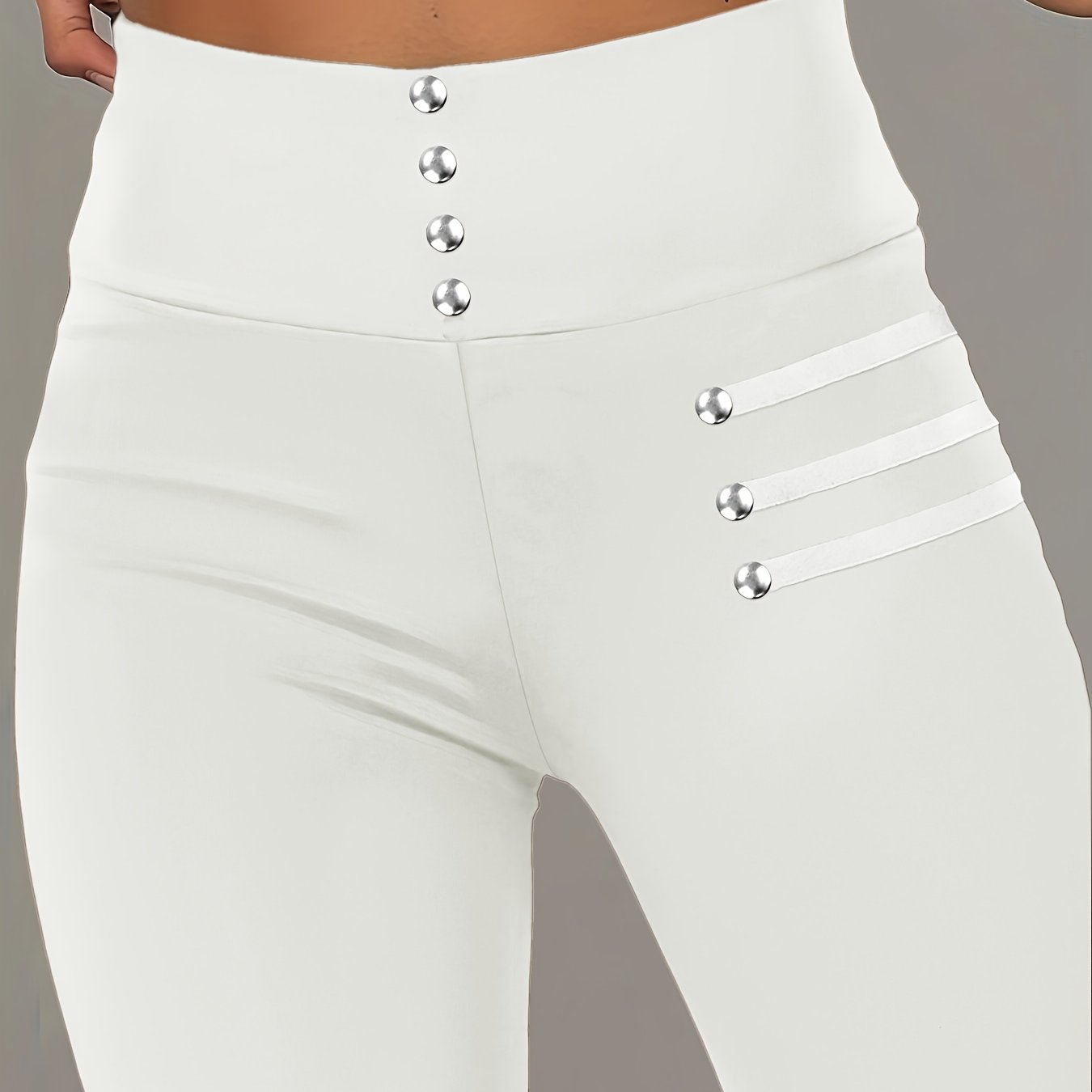 E-shop Plus Size, Elegante Plus-Size Damen Leggings in Uni-Farben mit Hoher Taille - Perlenstickerei, Metallscheiben-, Bequem, Atmungsaktiv Dehnbar,