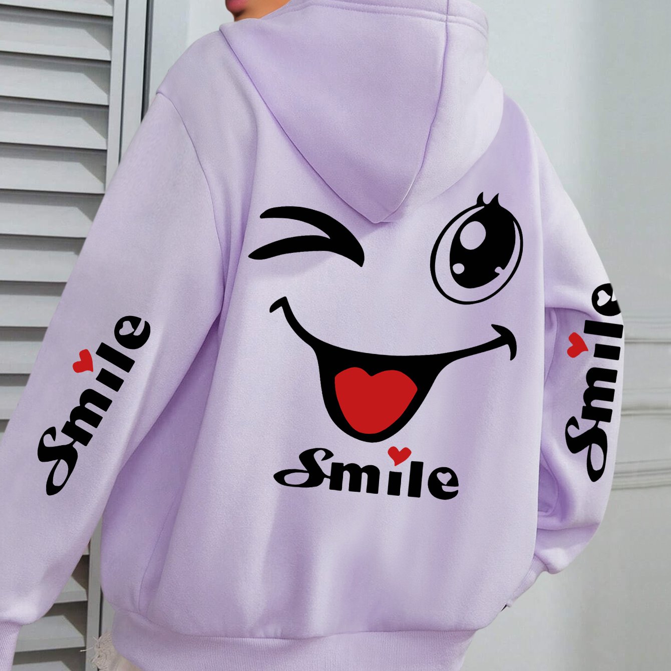 TEMU Plus Size - Plus Size - Smiling Cartoon Face - Hoodie