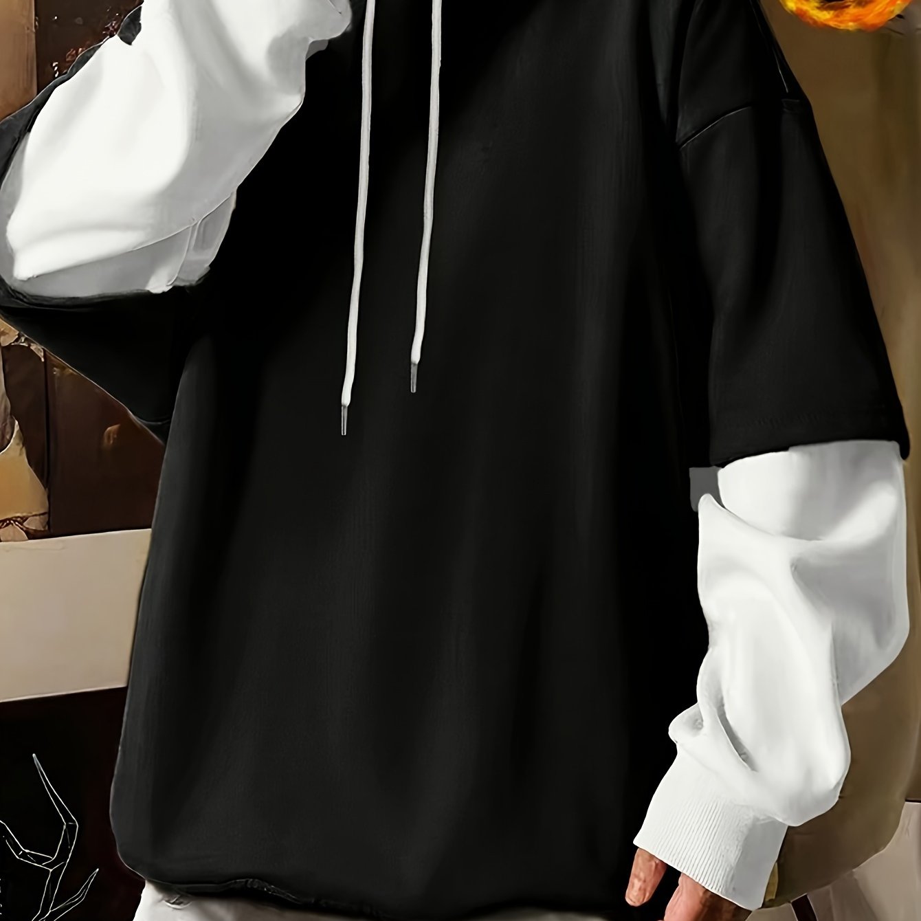 TEMU Casual Pullover Hoodie With Fleece Lining, , Washable,