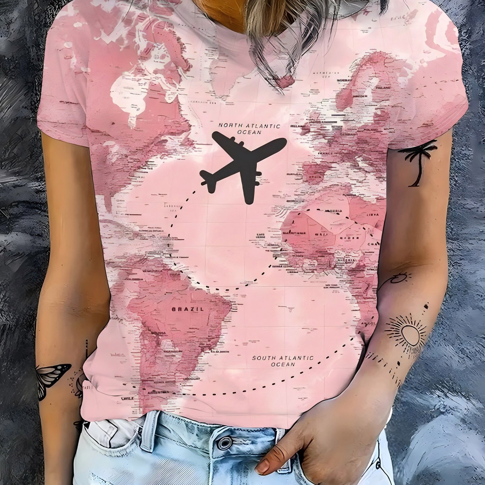TEMU Women's Fashion Round Neck T-shirt, Versatile Pink Top, Casual And Comfortable Top For Women