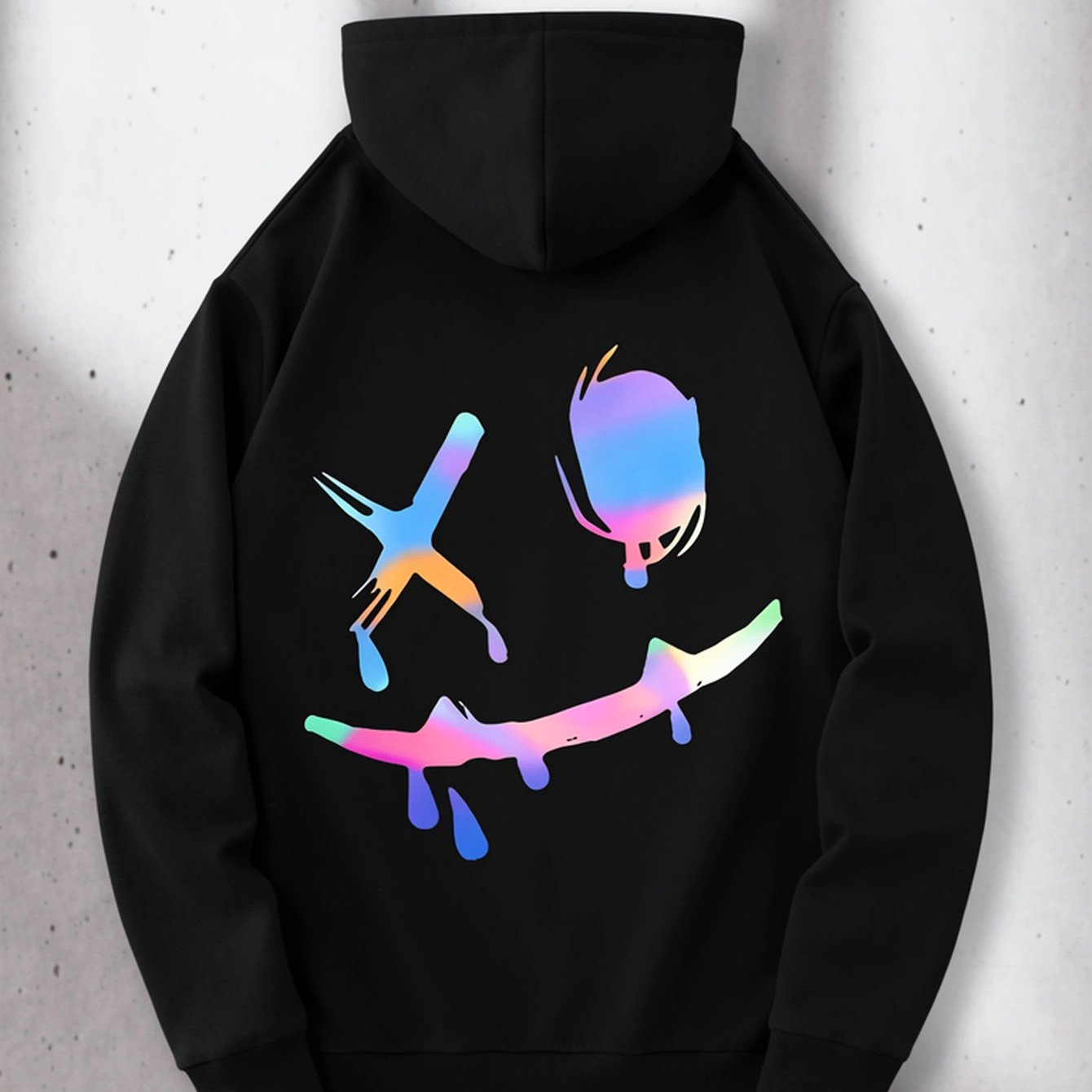 Image of Men's Geometric Face Hooded Sweatshirt - Casual Pullover Hoodie With Kangaroo Pocket, Adjustable Hood & Ribbed Cuffs, , Machine Washable Durable Fabric For Gym & Out