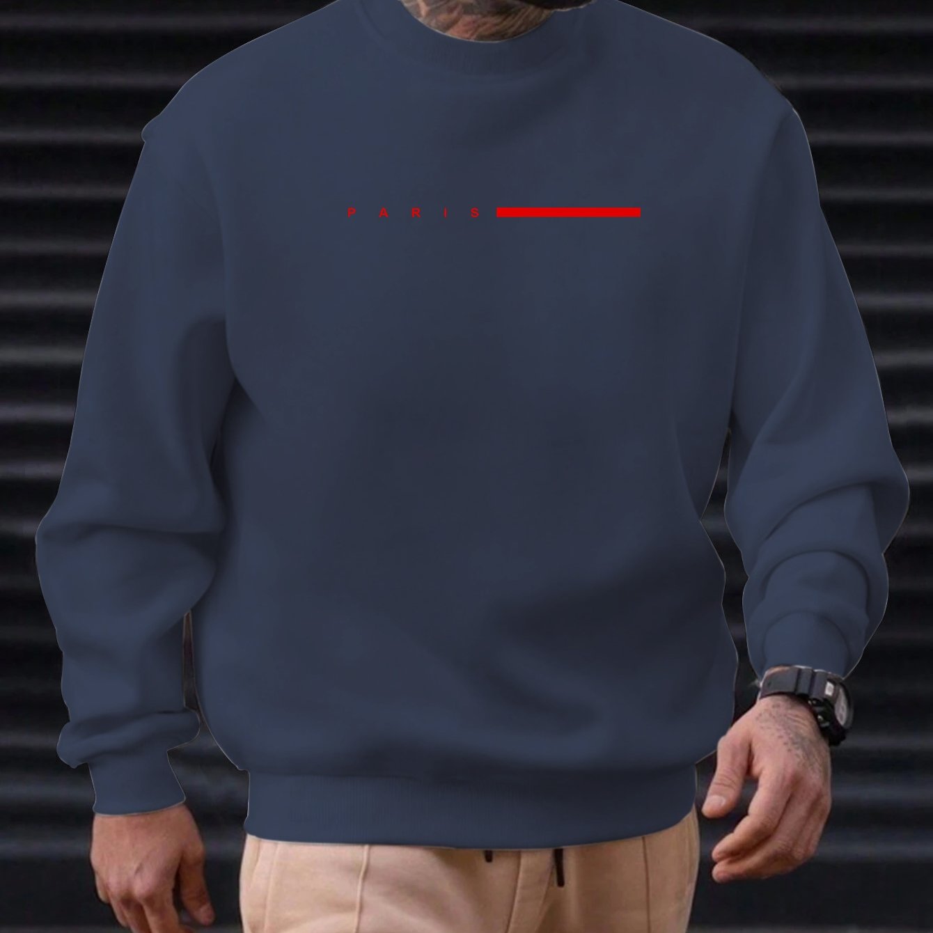 TEMU Men's Casual Round-neck Sweatshirt With Paris Lettering Design