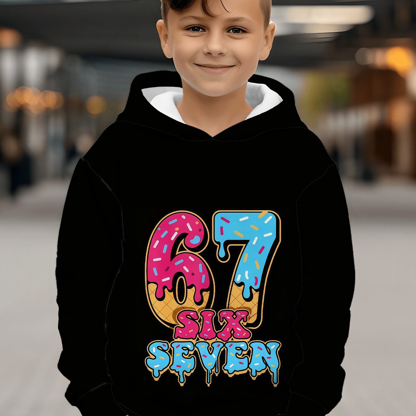 TEMU [cool Casual| Digital Printing] Boys' Funny Number "67" Creative Print, Hoodie, 3d Printed Hooded Sweatshirt, Boys' Casual Sports Hoodie, Casual