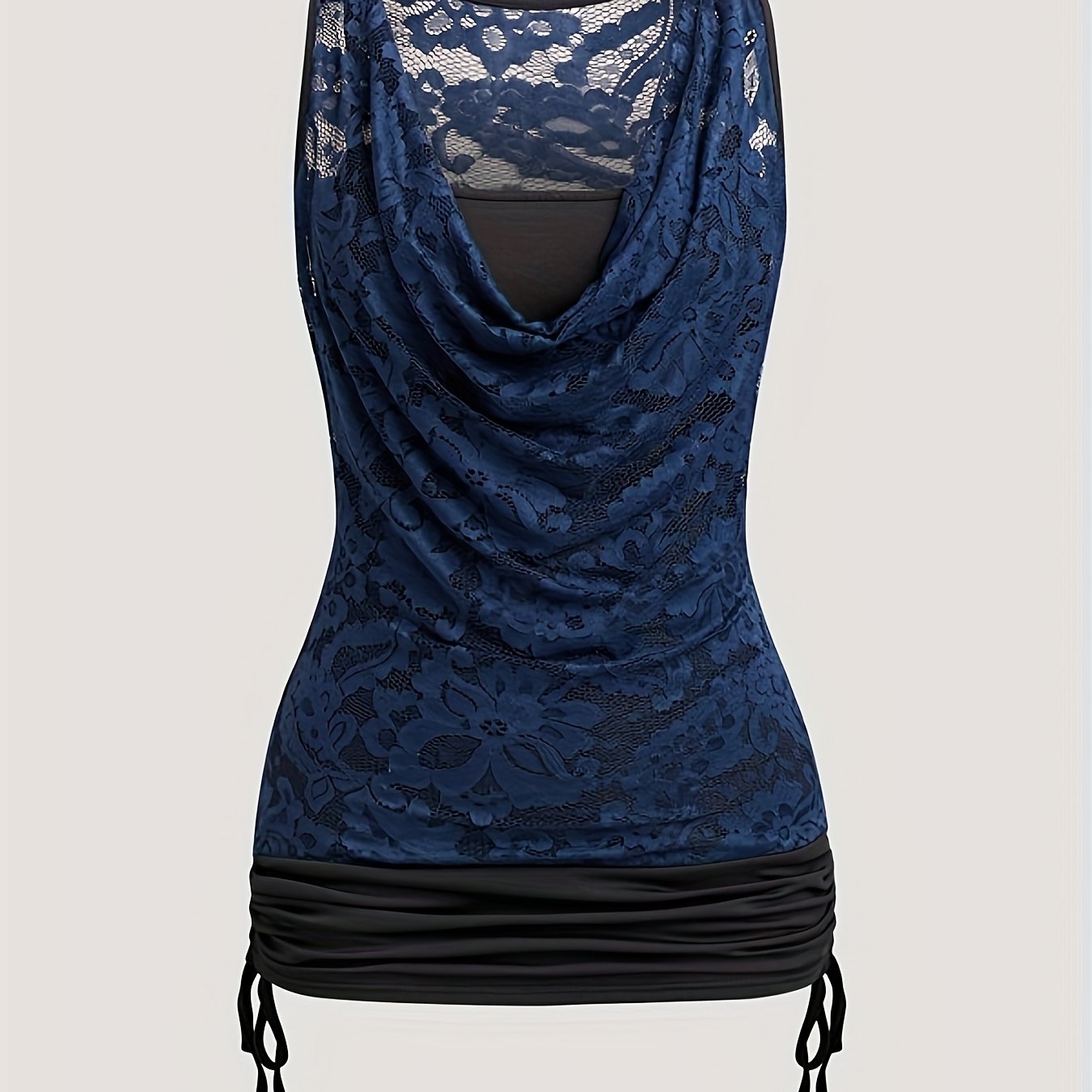 TEMU Fashion Women's Lace Ruffle Neck Sleeveless 2-in-1 Look Drawstring Hem Vest