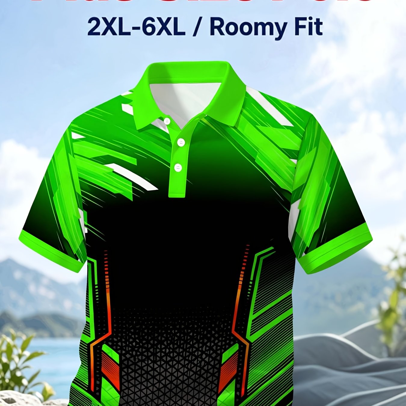 TEMU Men's -black Gradient Short-sleeve Shirt, Comfortable Lapel Casual Top, Dynamic Sporty Style For Daily Wear, Printed Design - Not Textured, Plus