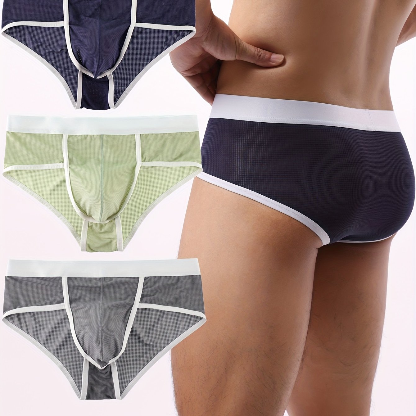 TEMU A Pc Of 3 Men's Low-rise Triangle Briefs, Stylish And Breathable, Perfect For A Cool Summer, Featuring Elastic For Sports