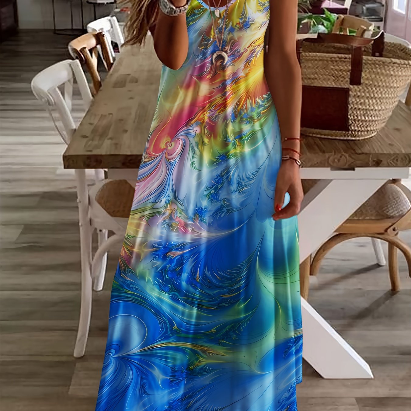Aurora Printed V-neck Short Sleeve Maxi Dress