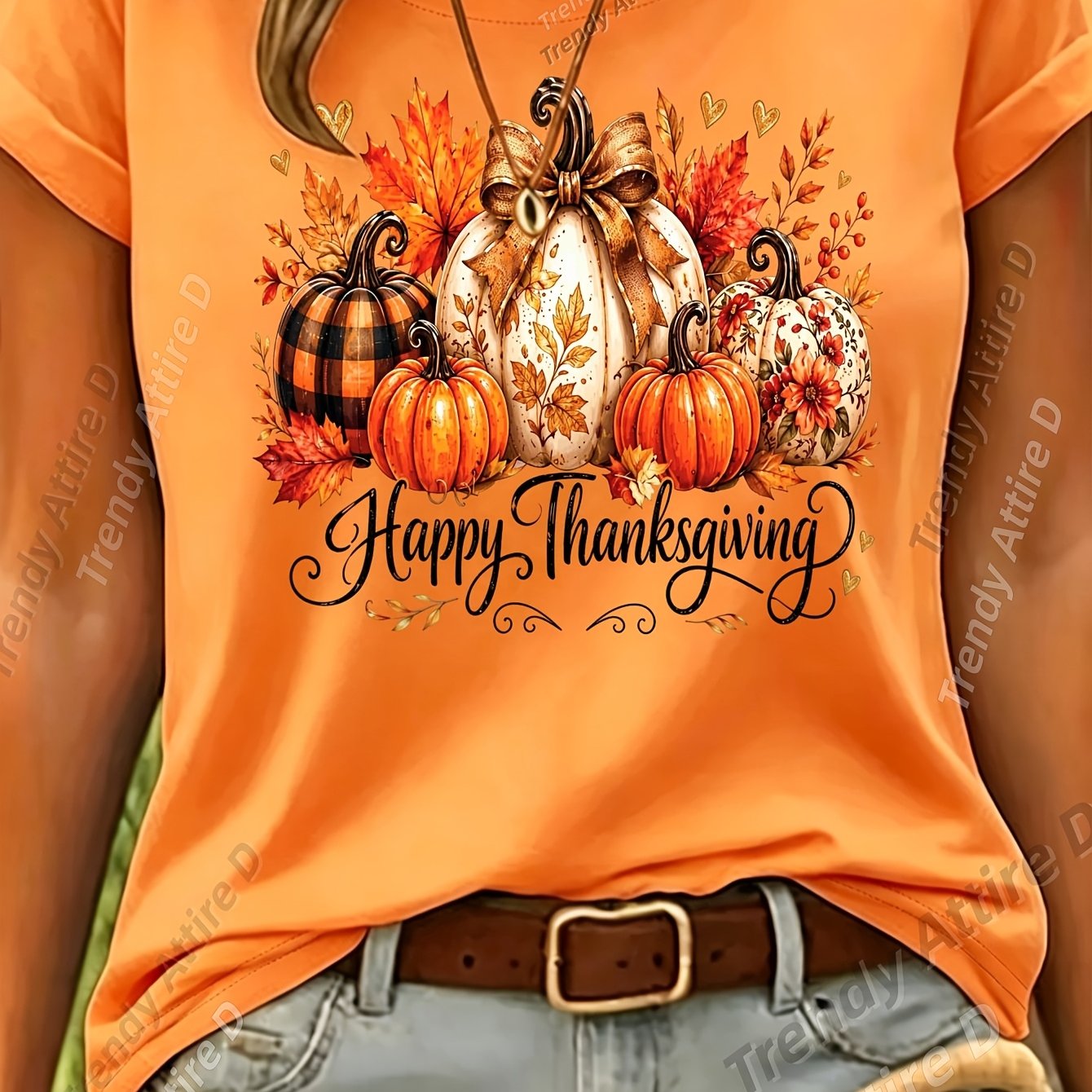 TEMU Women's Vintage Pumpkin Print T-shirt - Short Sleeve Round Neck Suitable For Halloween/thanksgiving/christmas, Breathable Loose Fit Casual Top