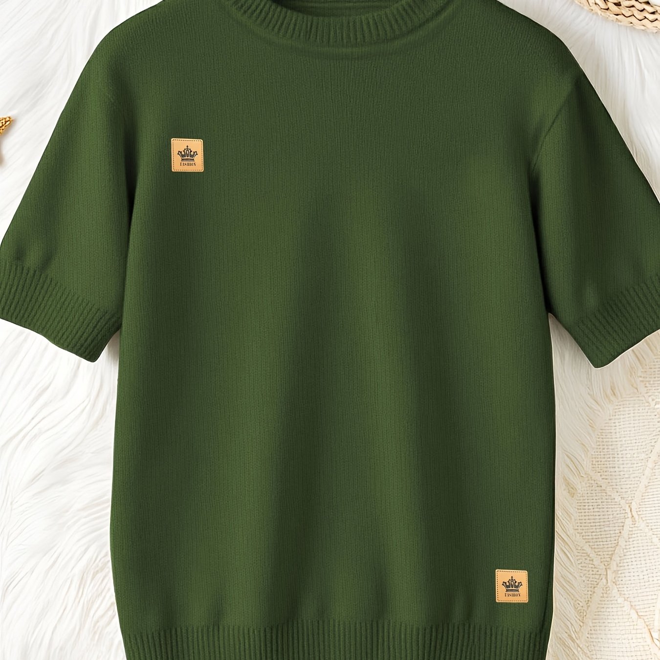 TEMU New Women's Casual Sweater, Short-sleeve Loose Round-neck Sweater, Fashionable Knitwear, Textured Design, Durable Fabric, Comfortable Soft