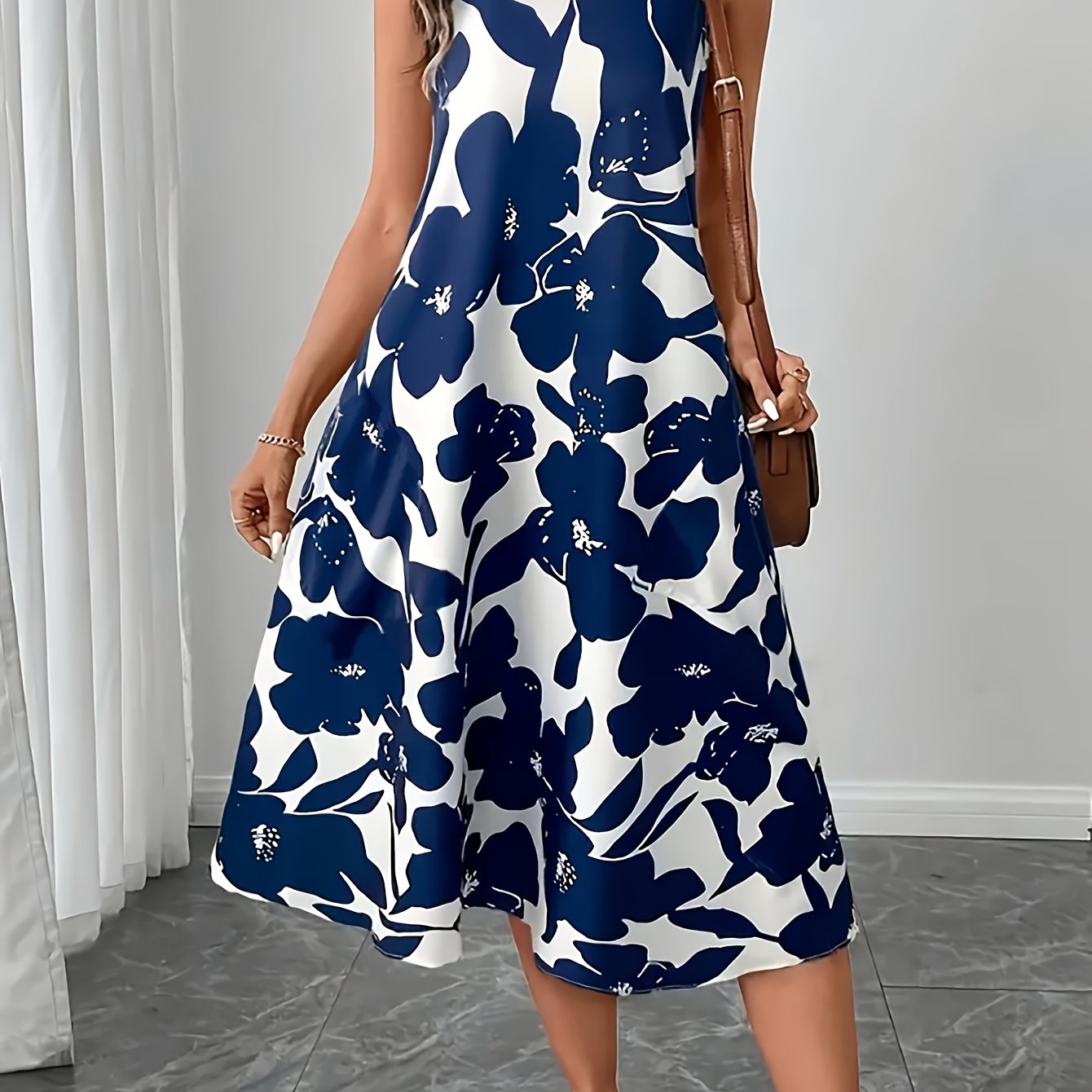 TEMU Women's Vacation Floral Print Sleeveless A-line Dress For Spring And Summer