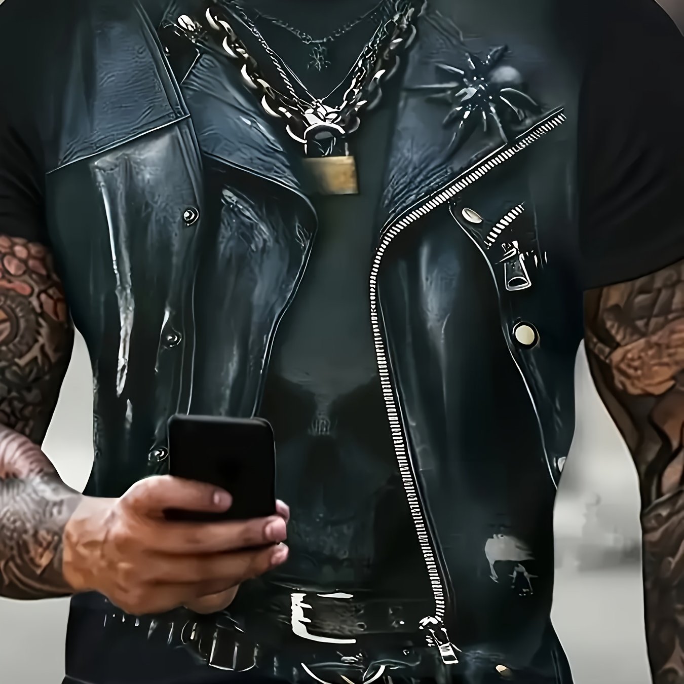 TEMU Motif de Moto Numérique en 3D et Crâne Squelette sur T-shirt à Col Rond et Manches Courtes pour Hommes - Hauts Originaux et Élégants pour