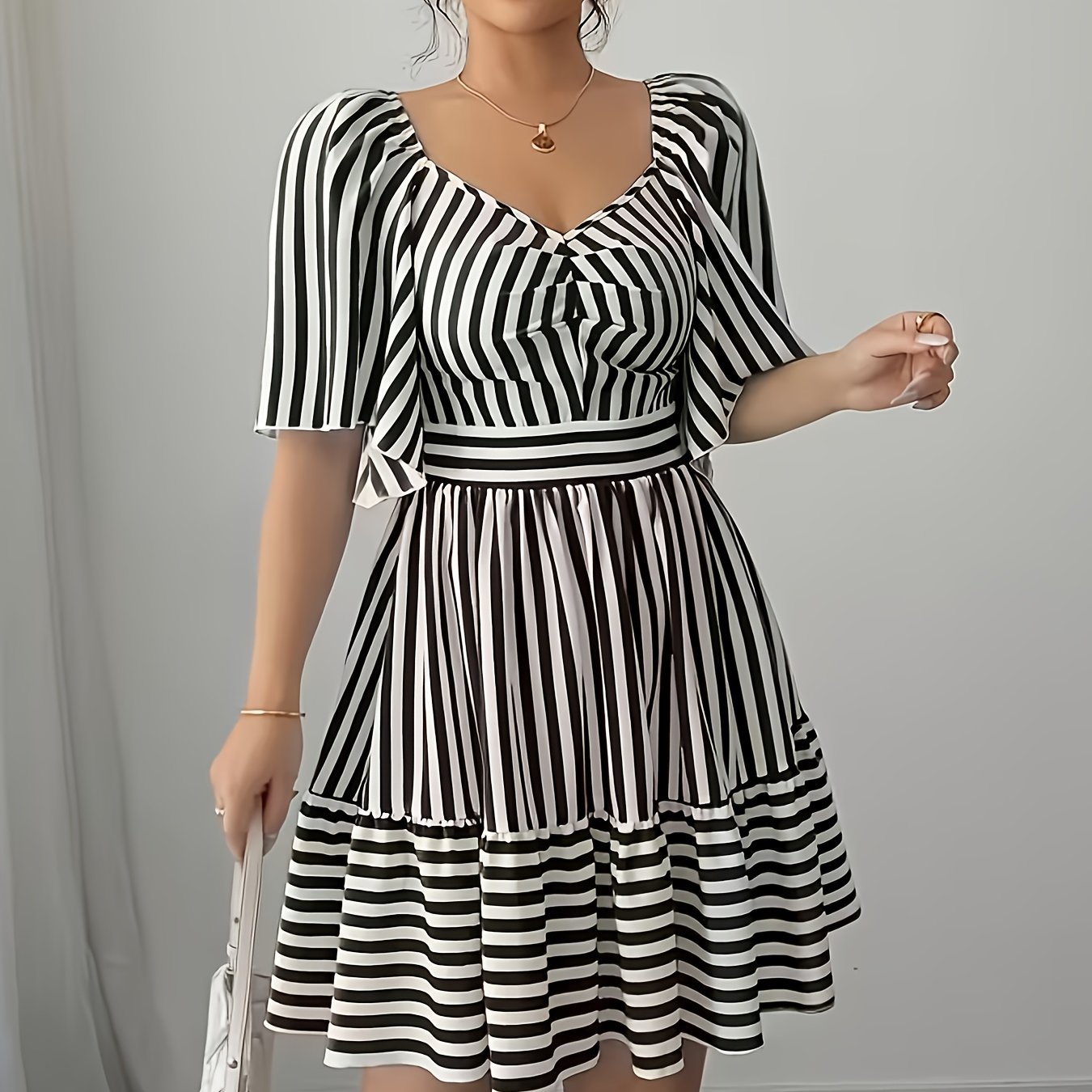 TEMU Robe Femme à Imprimé Contrasté Rayé Magique