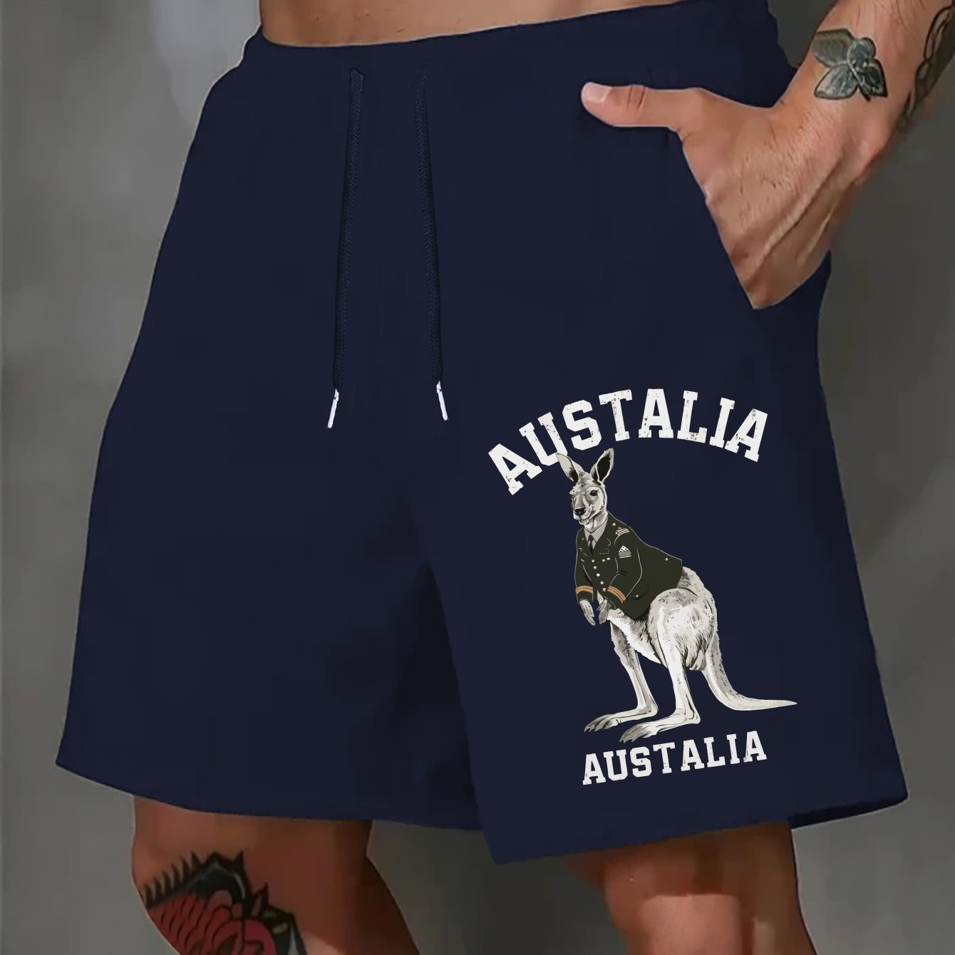 TEMU Men's Casual Summer Shorts - Comfy Polyester, Drawstring Waist With Pockets, Trendy Printed Design For Beach & Outdoor Activities