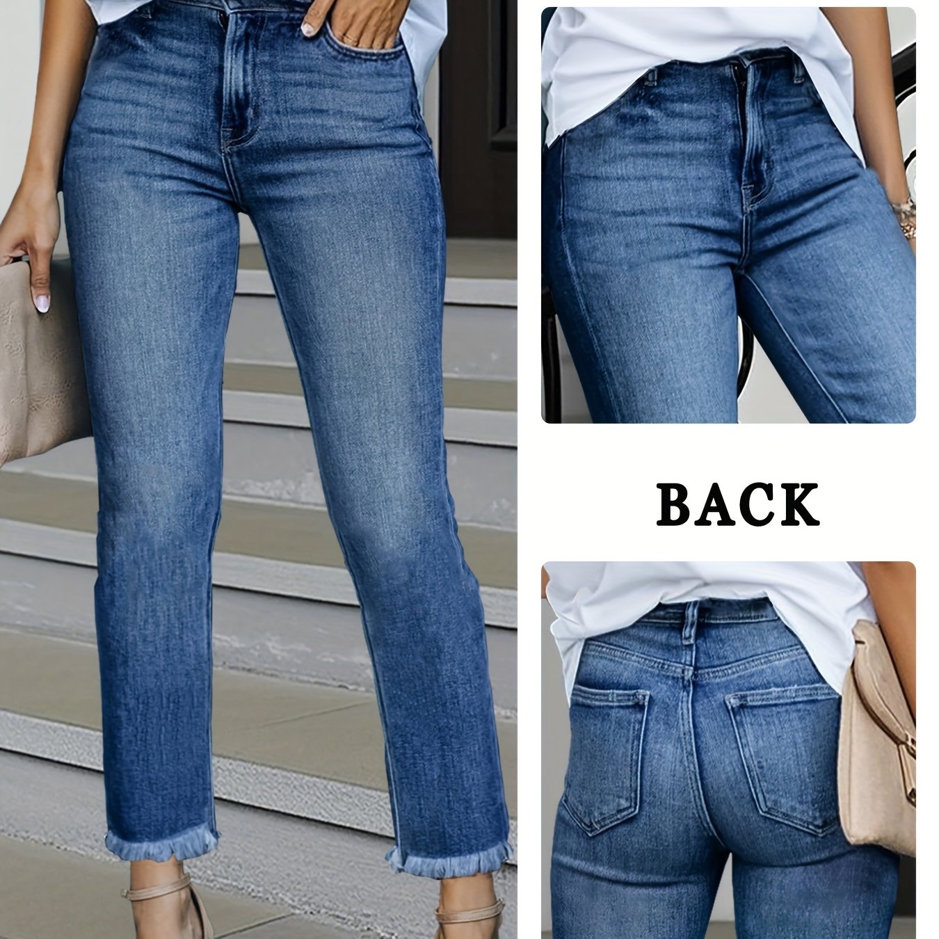 Image of Women's Stylish Stretchy Straight-leg Jeans, Washed Casual Pants With A , Featuring A Slim And , Classic And Versatile For , Suitable For , Travel, And Everyday Wear