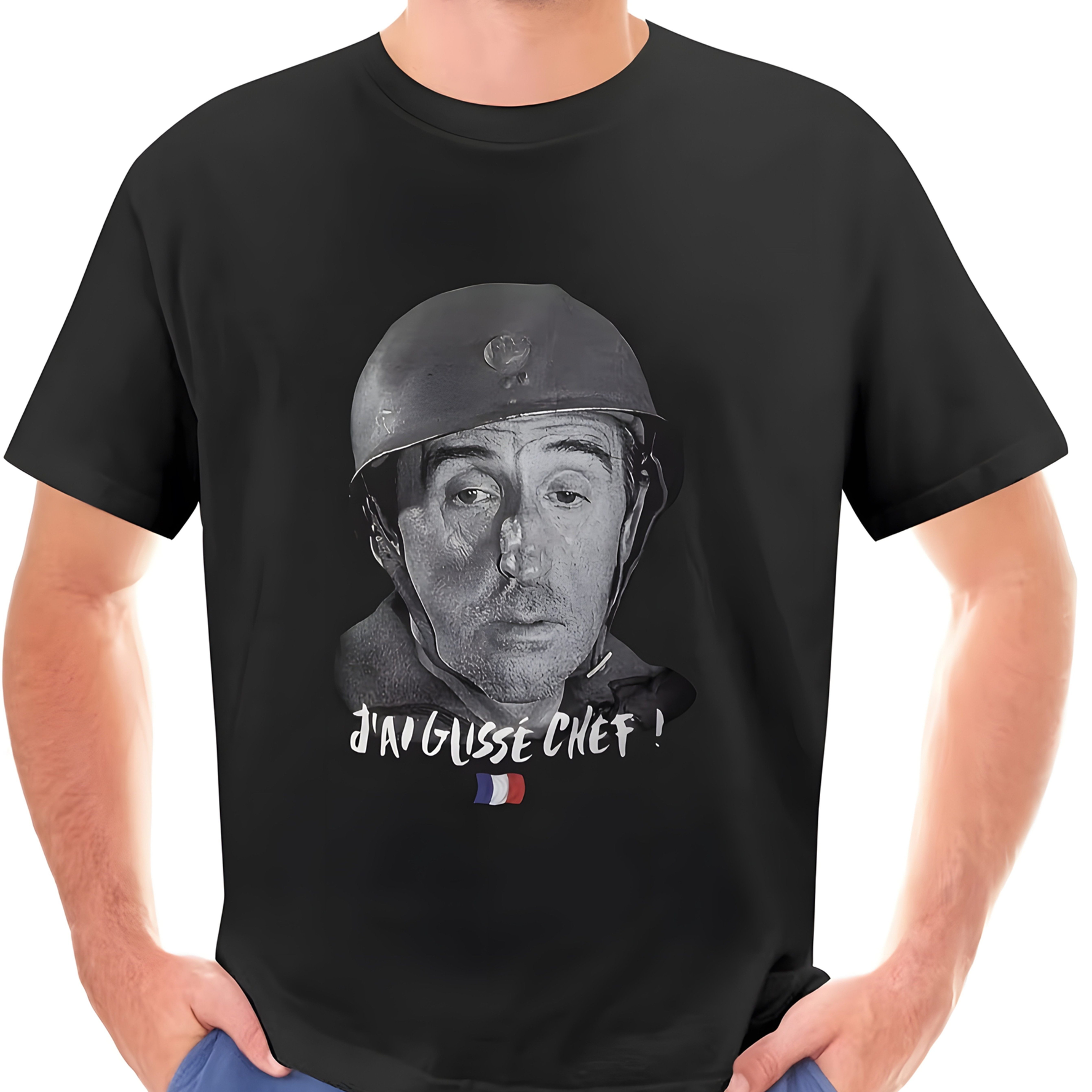 TEMU T-shirt Homme Thème Film Français Amusant - T-shirt Rétro "J'ai Chuté, " de la Série "17.78Cm Film" de Jean Lefebvre, Manches Courtes Noires Col